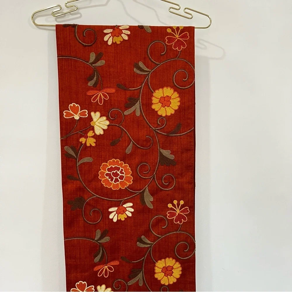 Inspired Treasures Embroidery Elegant Burnt Orange Table Runner
